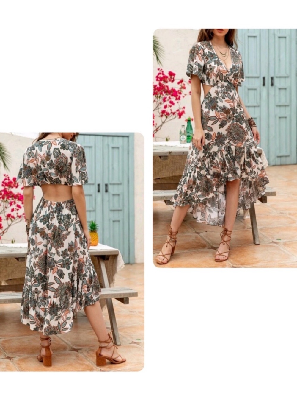 New Rust Tydustty Floral V-Neck High-Low Dress